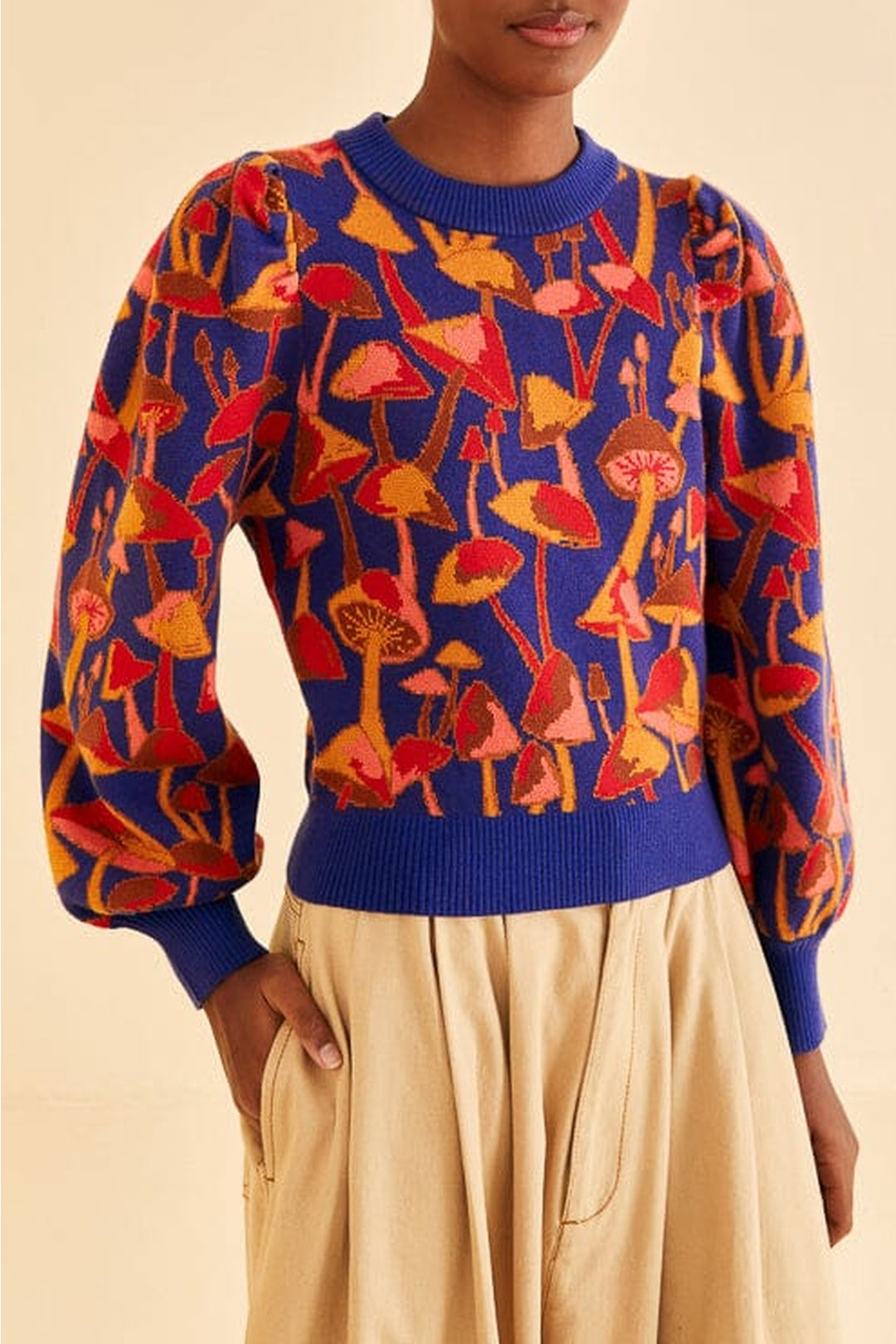 Pull Mushroom Sketch en maille - Bleu & rouge