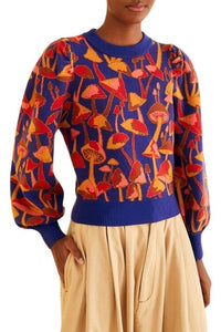 Pull Mushroom Sketch en maille - Bleu & rouge