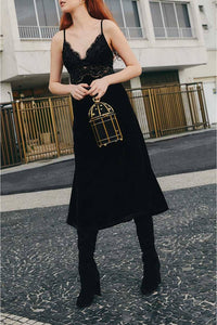 Robe midi en velours Richelieu - Noir