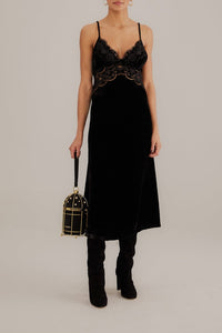 Robe midi en velours Richelieu - Noir