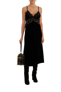 Robe midi en velours Richelieu - Noir