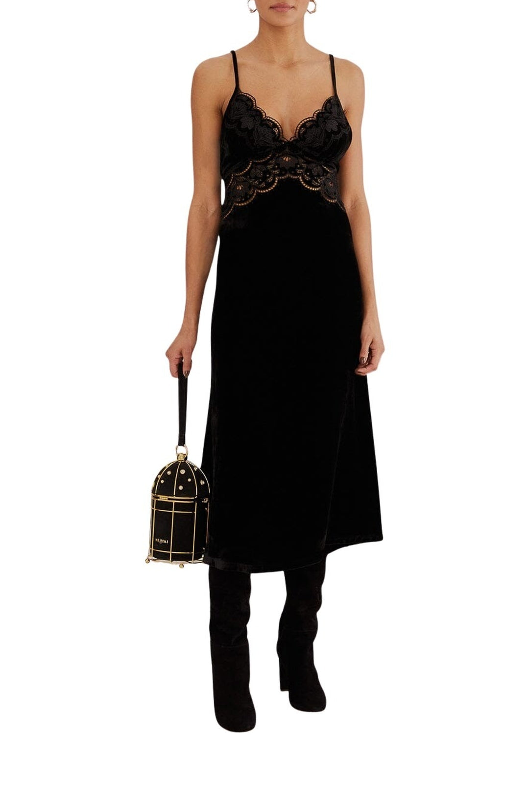 Robe midi en velours Richelieu - Noir