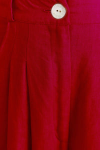 Pantalon taille haute en lin - Rouge