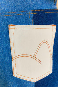 Pantalon large en denim à patch en coton - Bleu