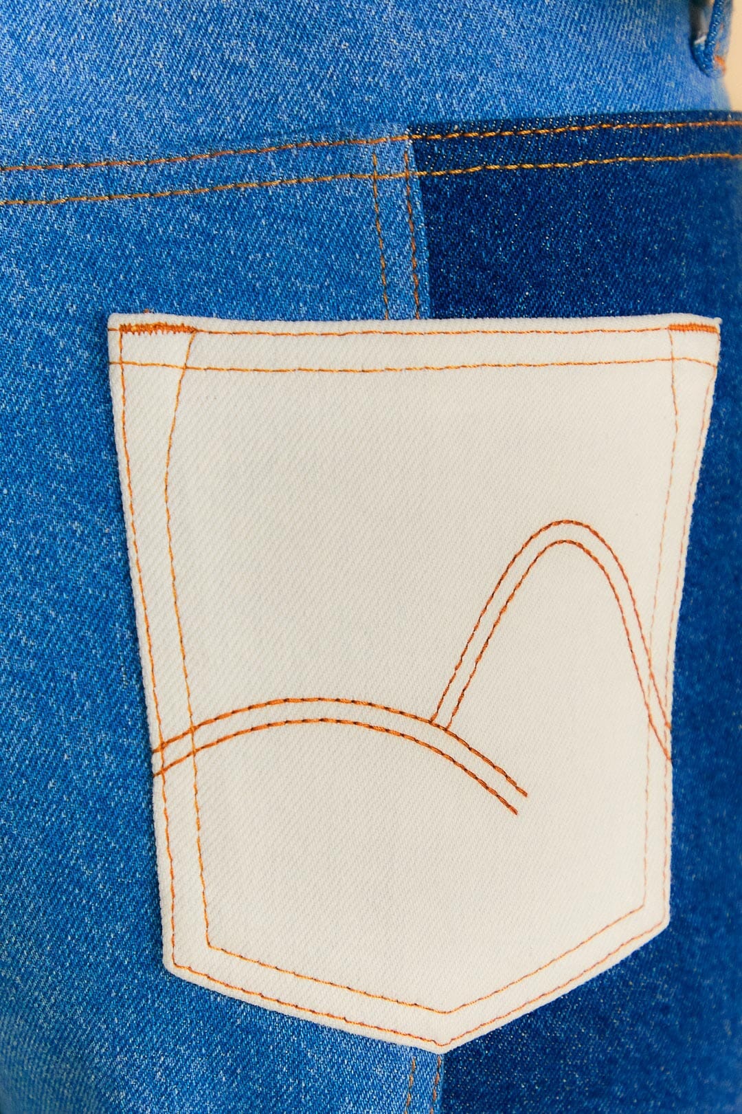 Pantalon large en denim à patch en coton - Bleu