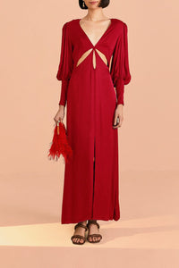 Robe longue à manches longues découpées - Rouge