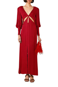Robe longue à manches longues découpées - Rouge