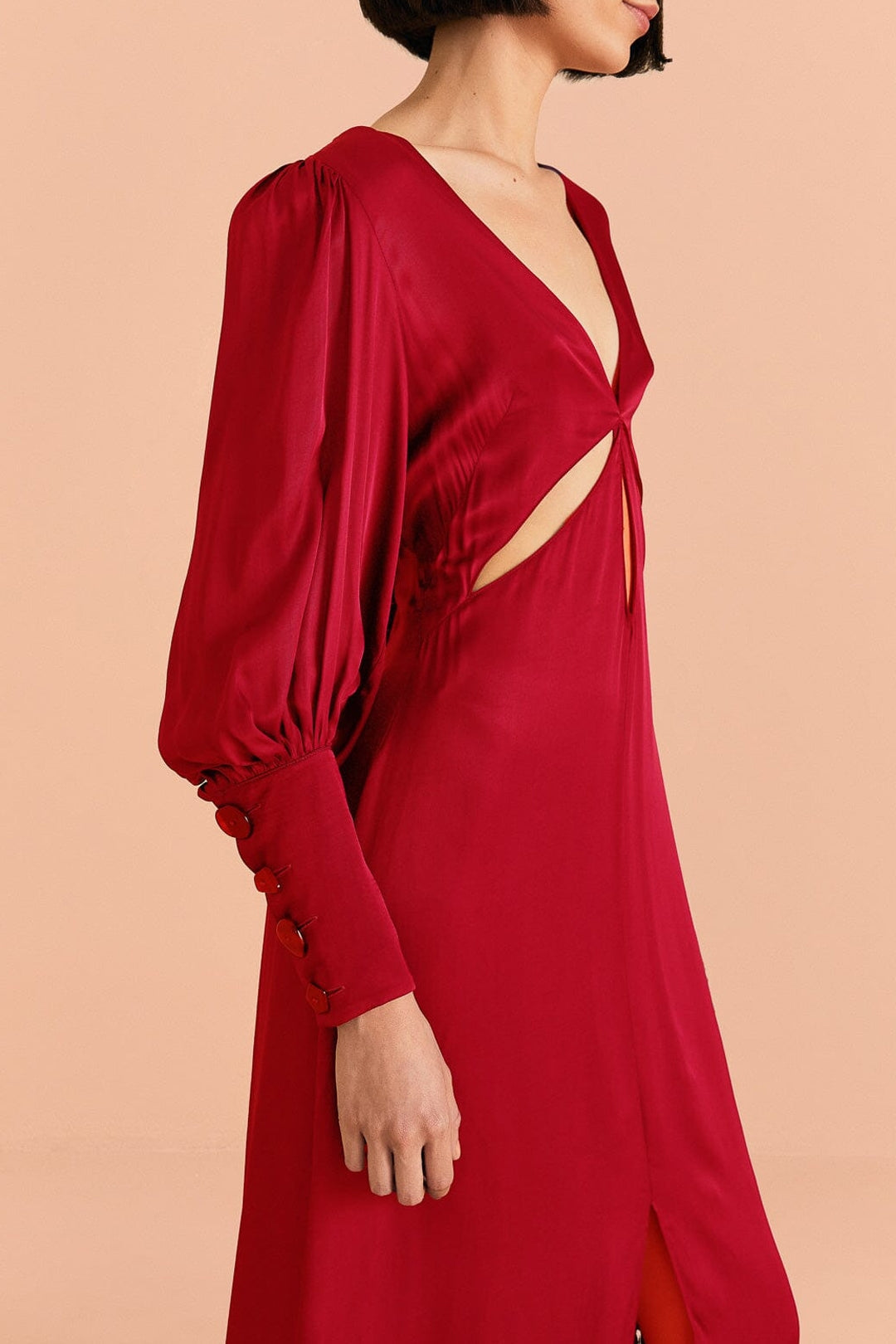 Robe longue à manches longues découpées - Rouge