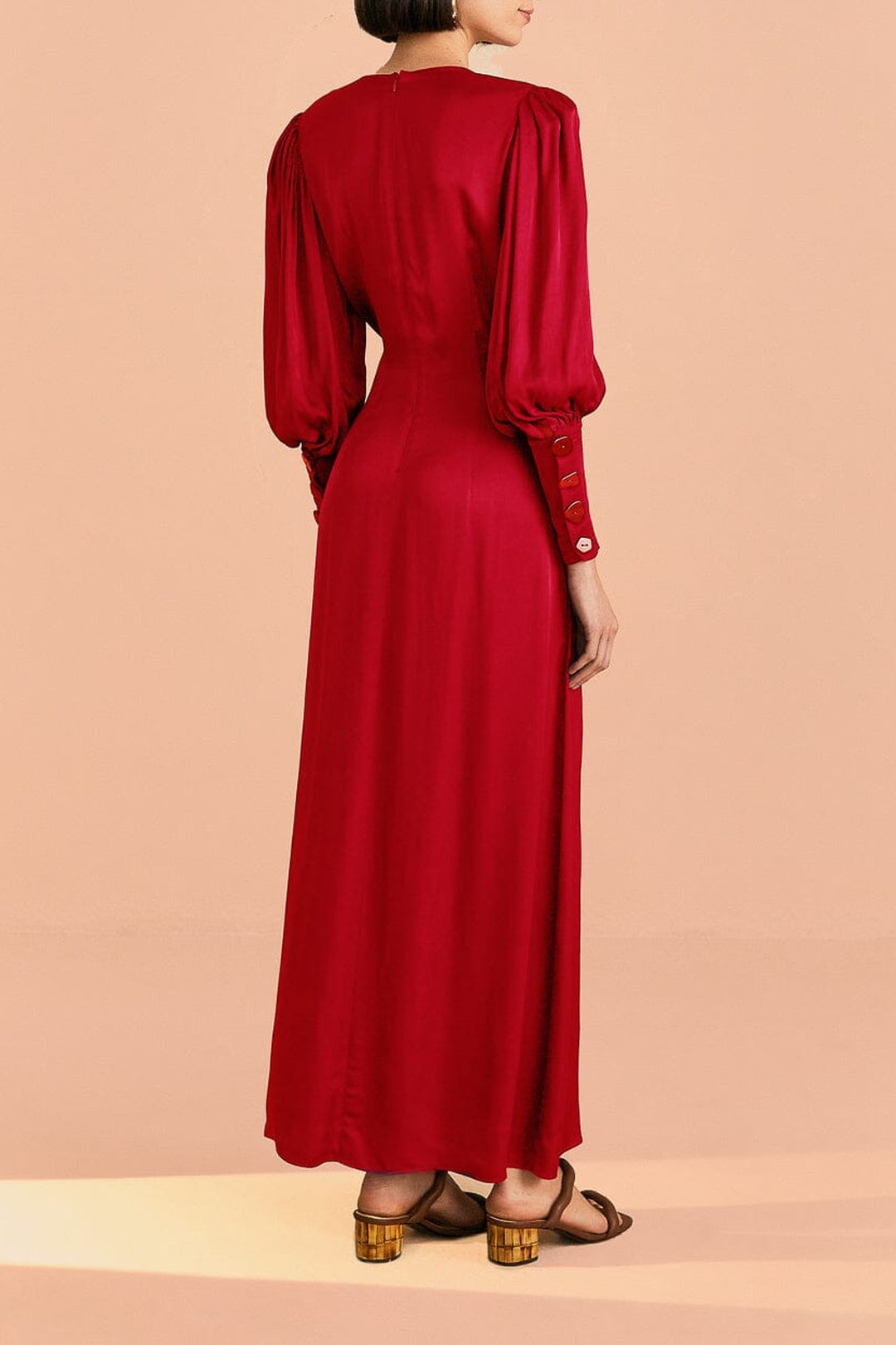 Robe longue à manches longues découpées - Rouge