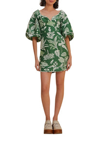 Robe courte Forêt Soul à manches courtes en lin - Vert