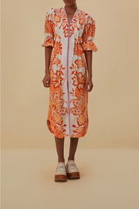 Robe midi à encolure en V en coton mélangé - Orange