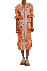 Robe midi à encolure en V en coton mélangé - Orange