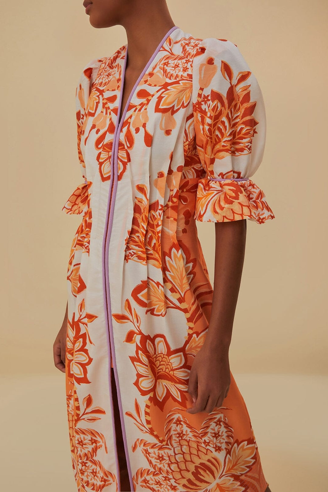 Robe midi à encolure en V en coton mélangé - Orange