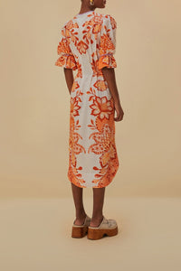 Robe midi à encolure en V en coton mélangé - Orange