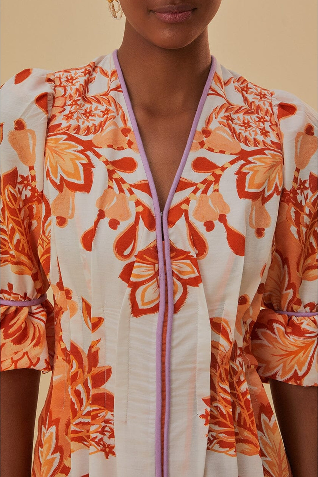 Robe midi à encolure en V en coton mélangé - Orange