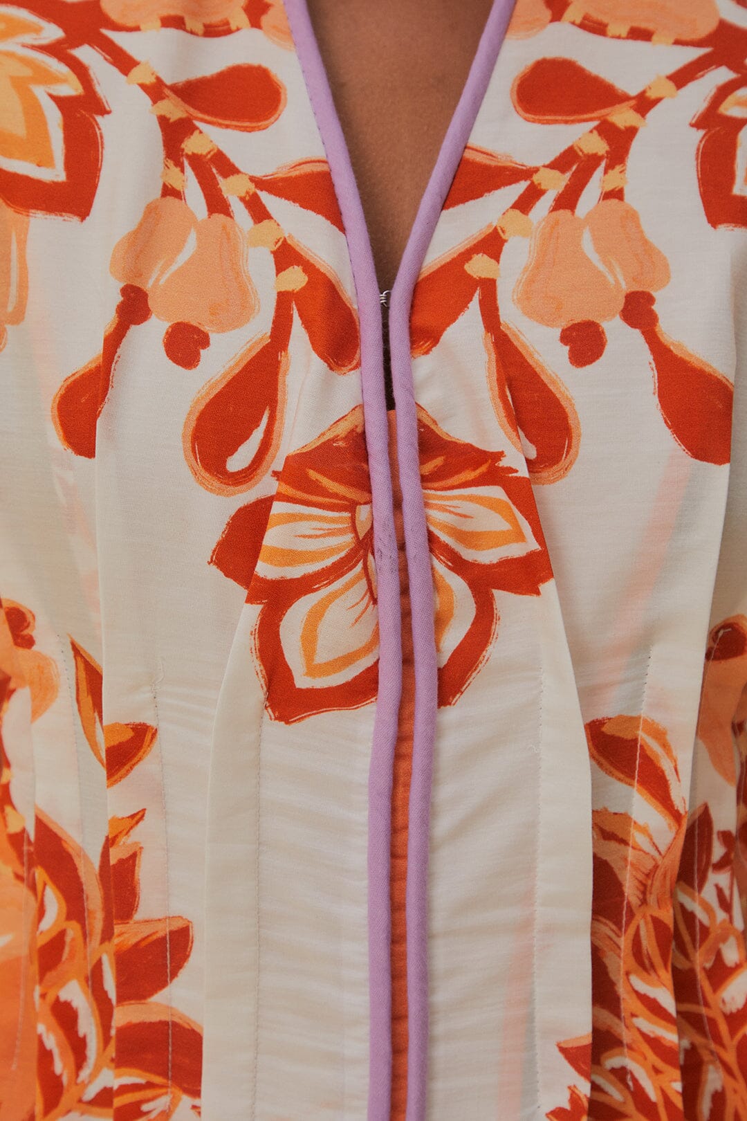 Robe midi à encolure en V en coton mélangé - Orange