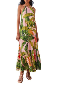 Robe longue Banana Leaves sans manches en coton - Vert