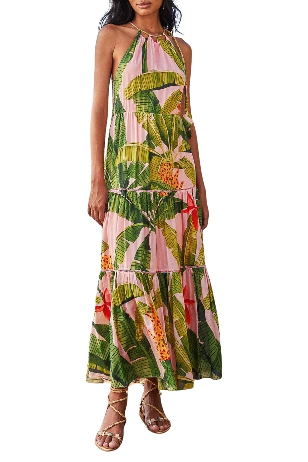 Robe longue Banana Leaves sans manches en coton - Vert