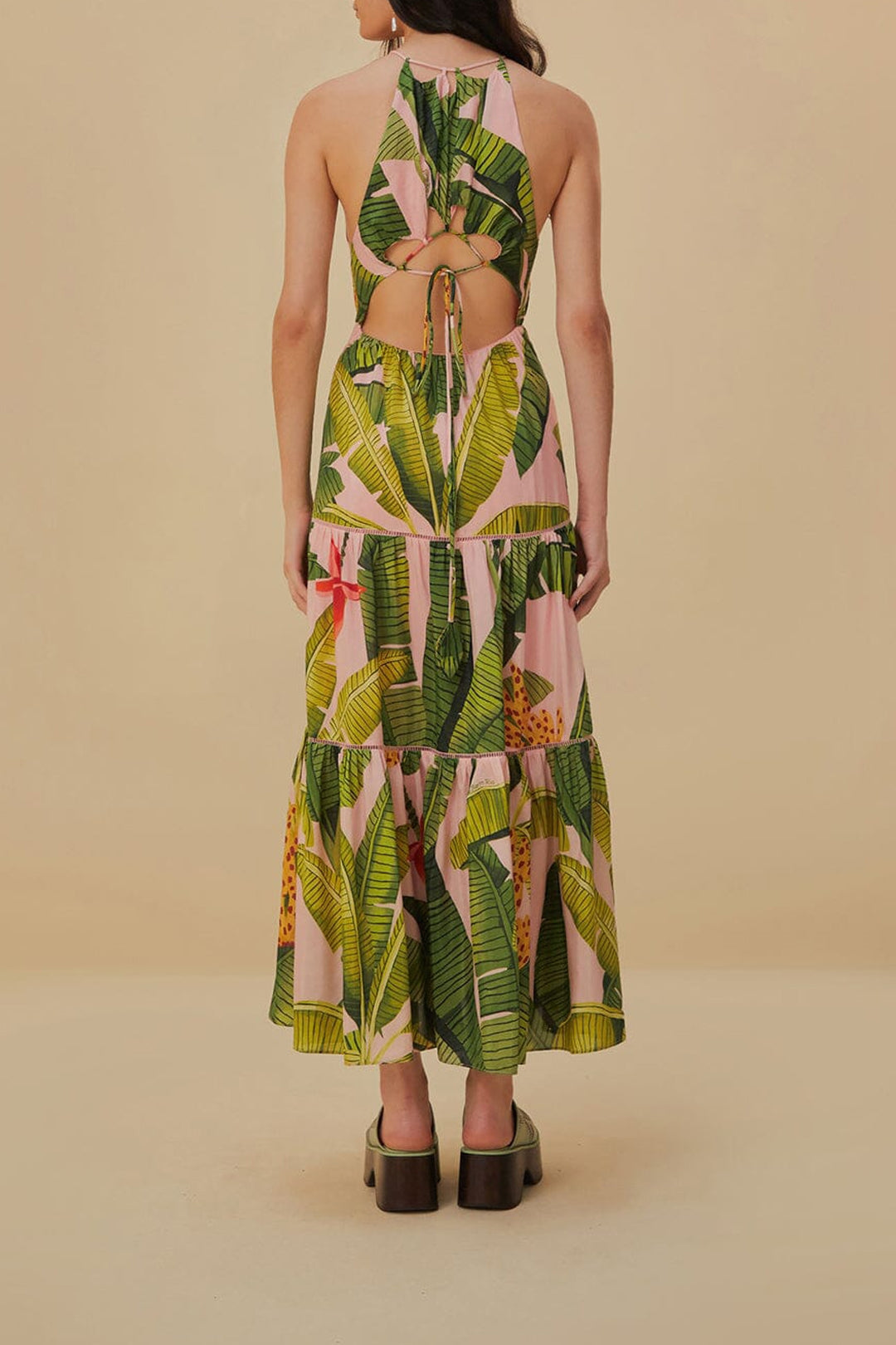 Robe longue Banana Leaves sans manches en coton - Vert