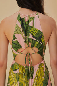 Robe longue Banana Leaves sans manches en coton - Vert