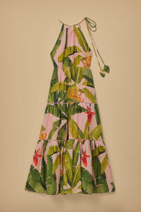 Robe longue Banana Leaves sans manches en coton - Vert