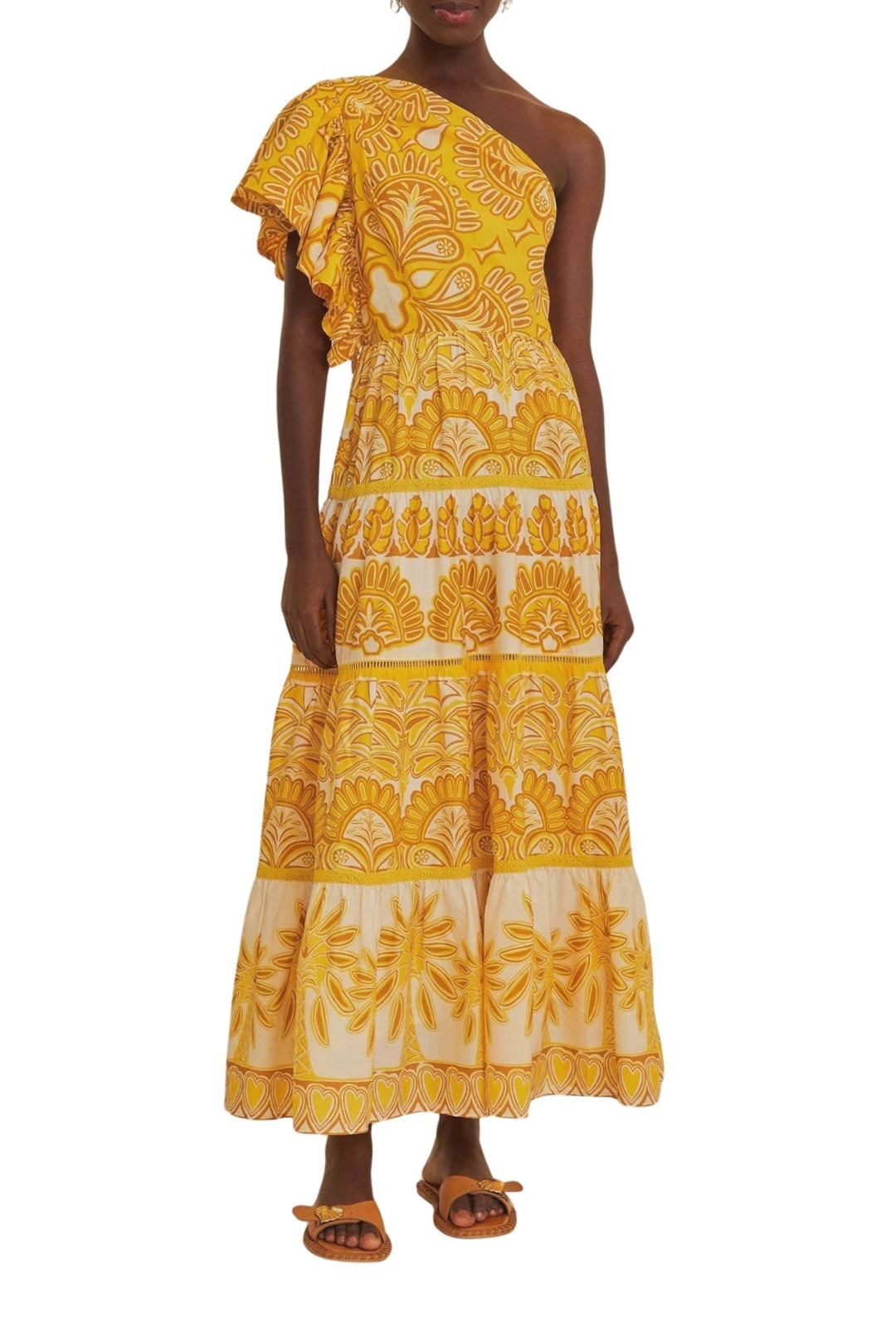 Robe longue asymétrique Ainika en coton mélangé - Jaune