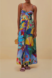 Robe longue Tropical Scenario sans manches en coton - Multicolore