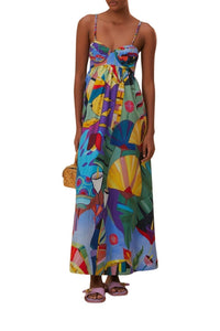 Robe longue Tropical Scenario sans manches en coton - Multicolore