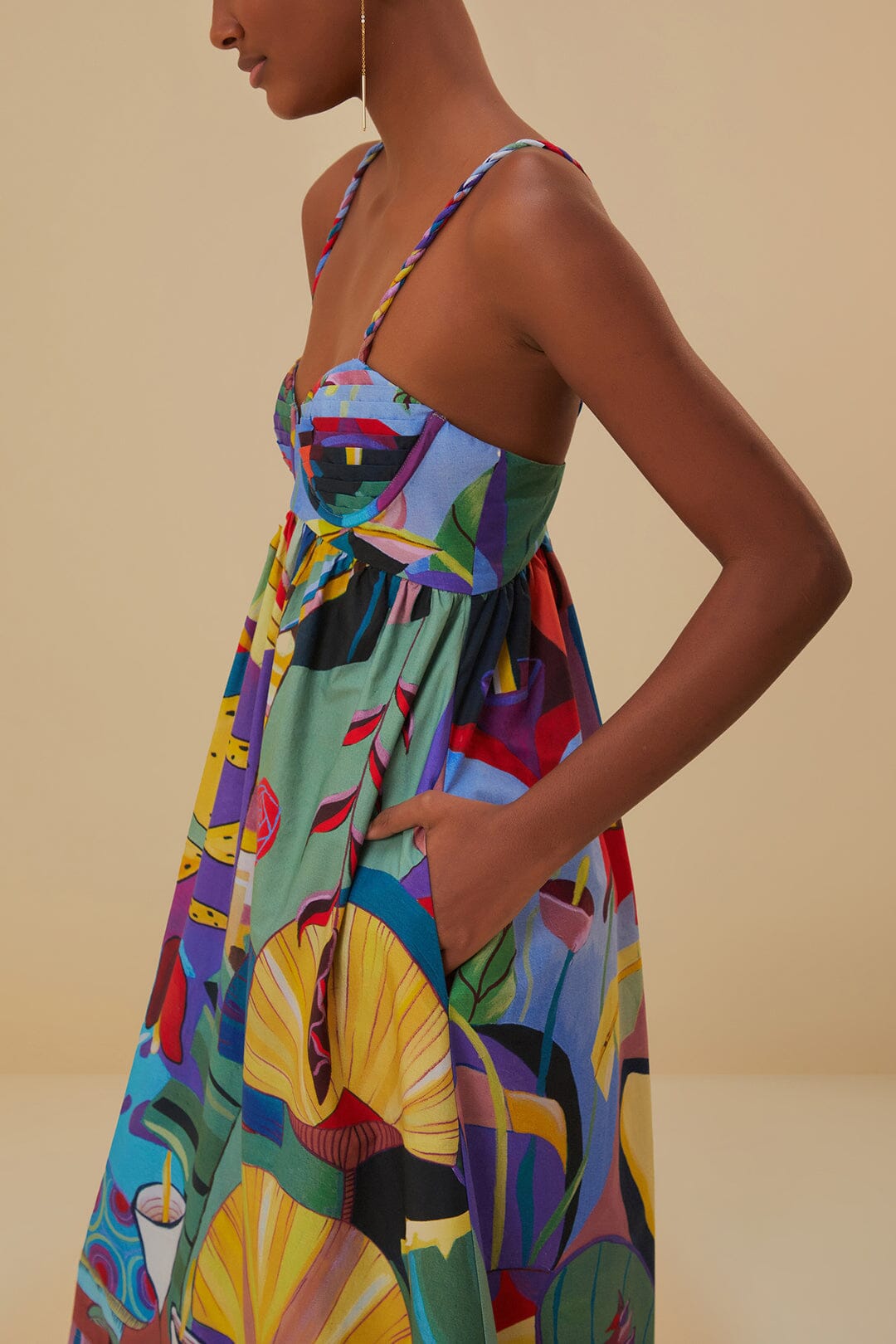 Robe longue Tropical Scenario sans manches en coton - Multicolore