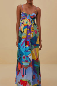 Robe longue Tropical Scenario sans manches en coton - Multicolore