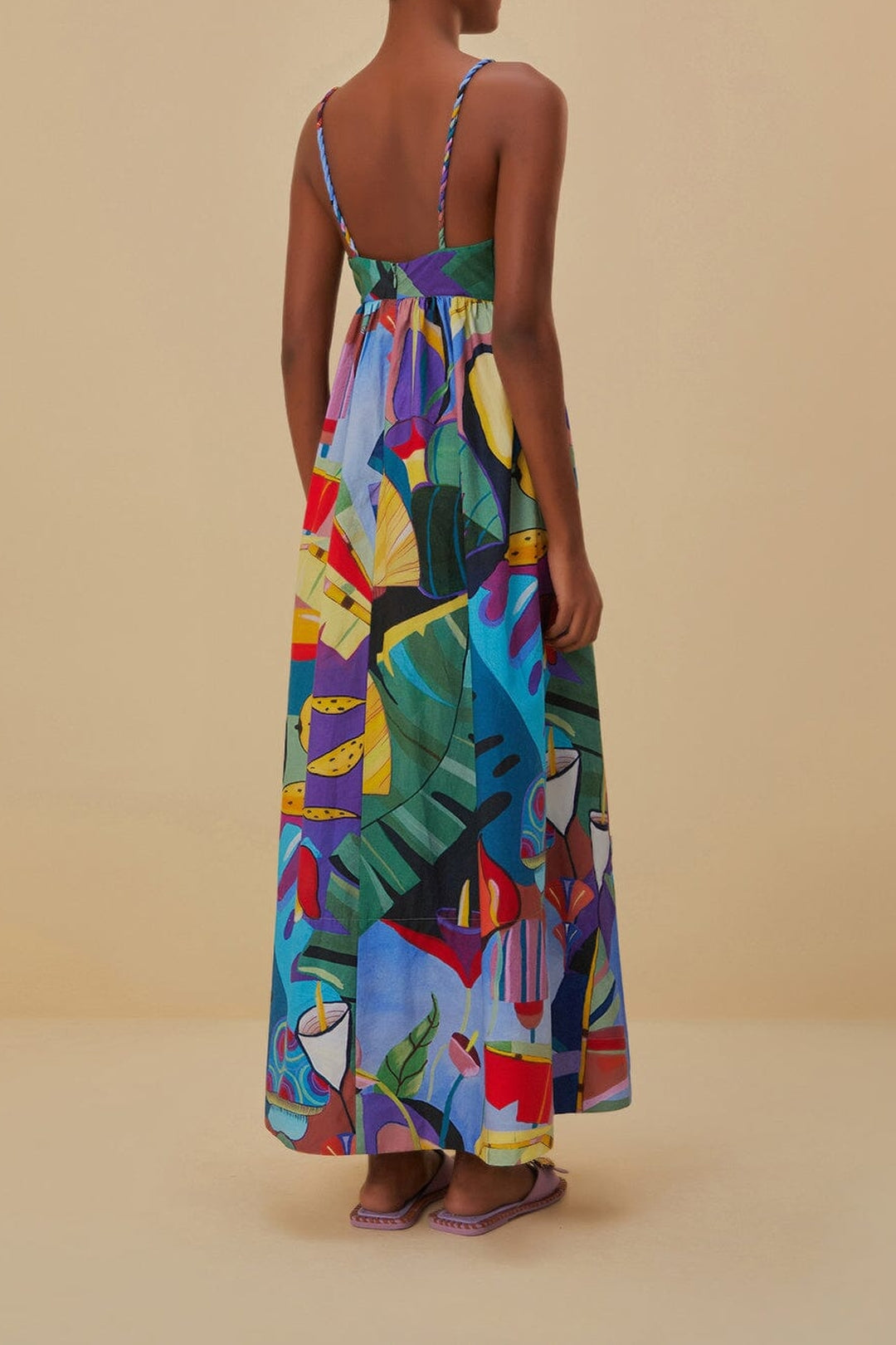 Robe longue Tropical Scenario sans manches en coton - Multicolore