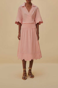 Robe midi Light Pink Heart à motif en coton - Rose