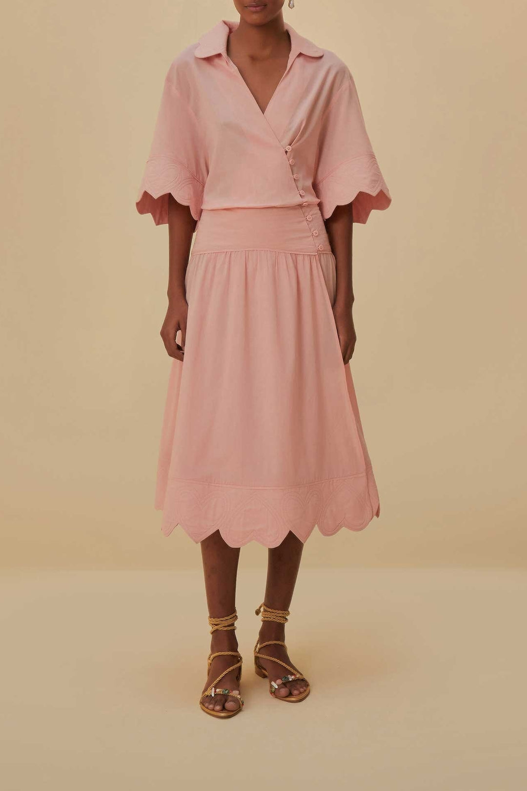 Robe midi Light Pink Heart à motif en coton - Rose