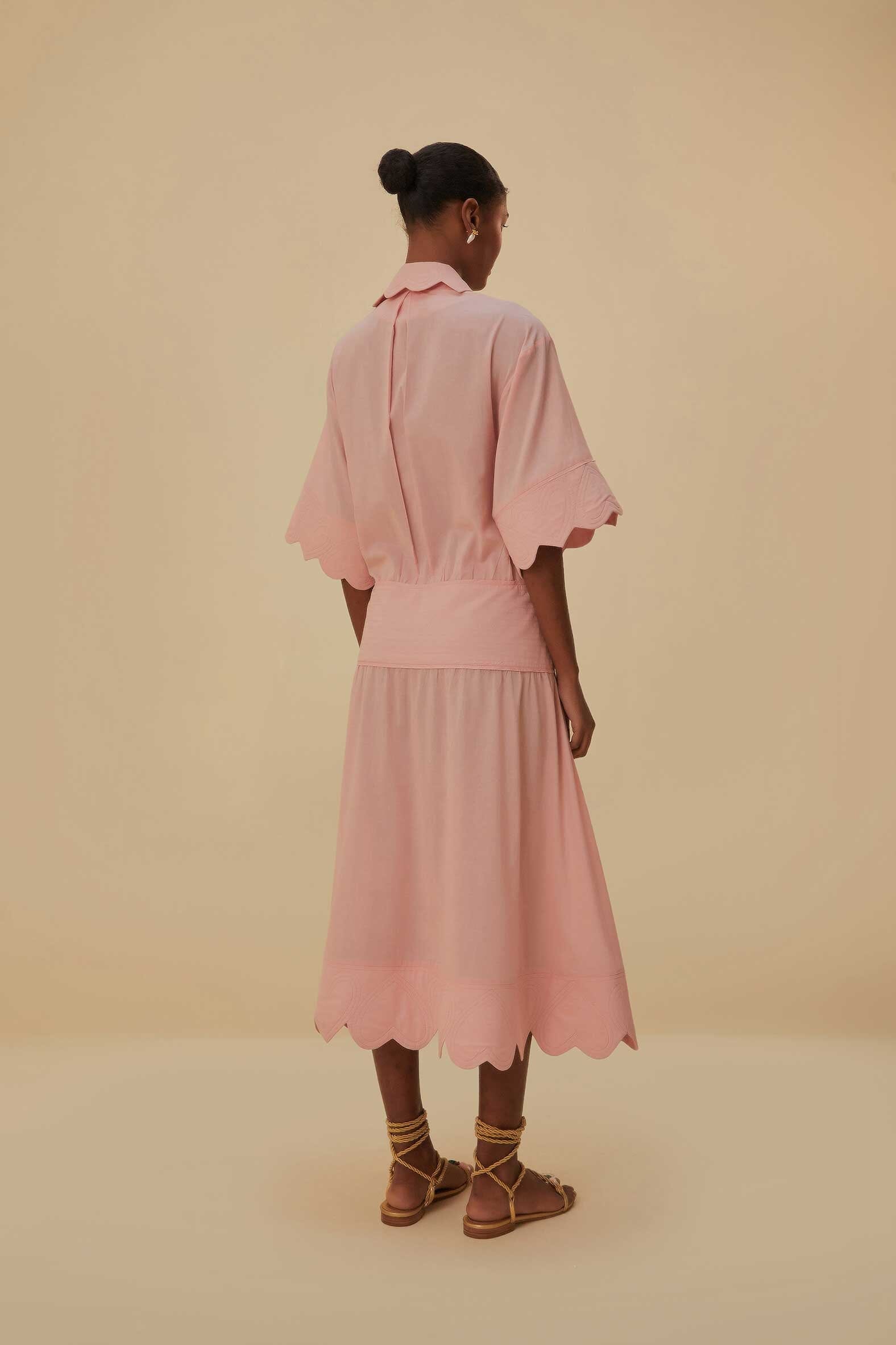 Robe midi Light Pink Heart à motif en coton - Rose