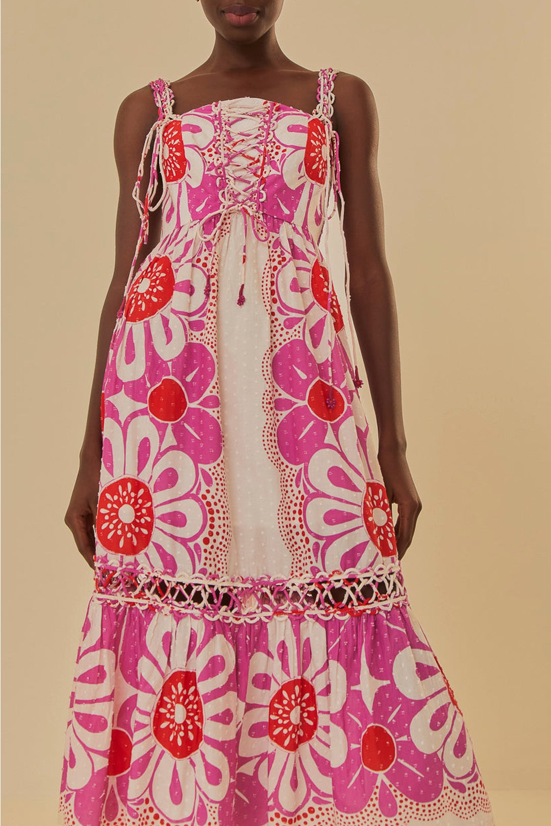 Robe midi Maia sans manches en coton - Rose