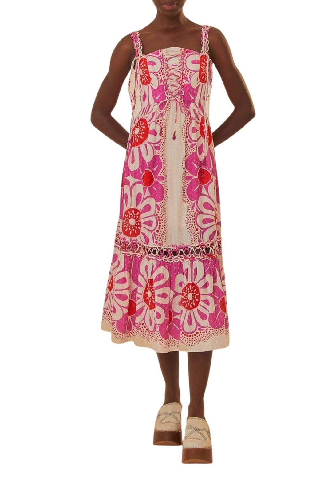 Robe midi Maia sans manches en coton - Rose