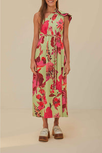 Robe longue asymétrique Fresh Garden en lin - Vert