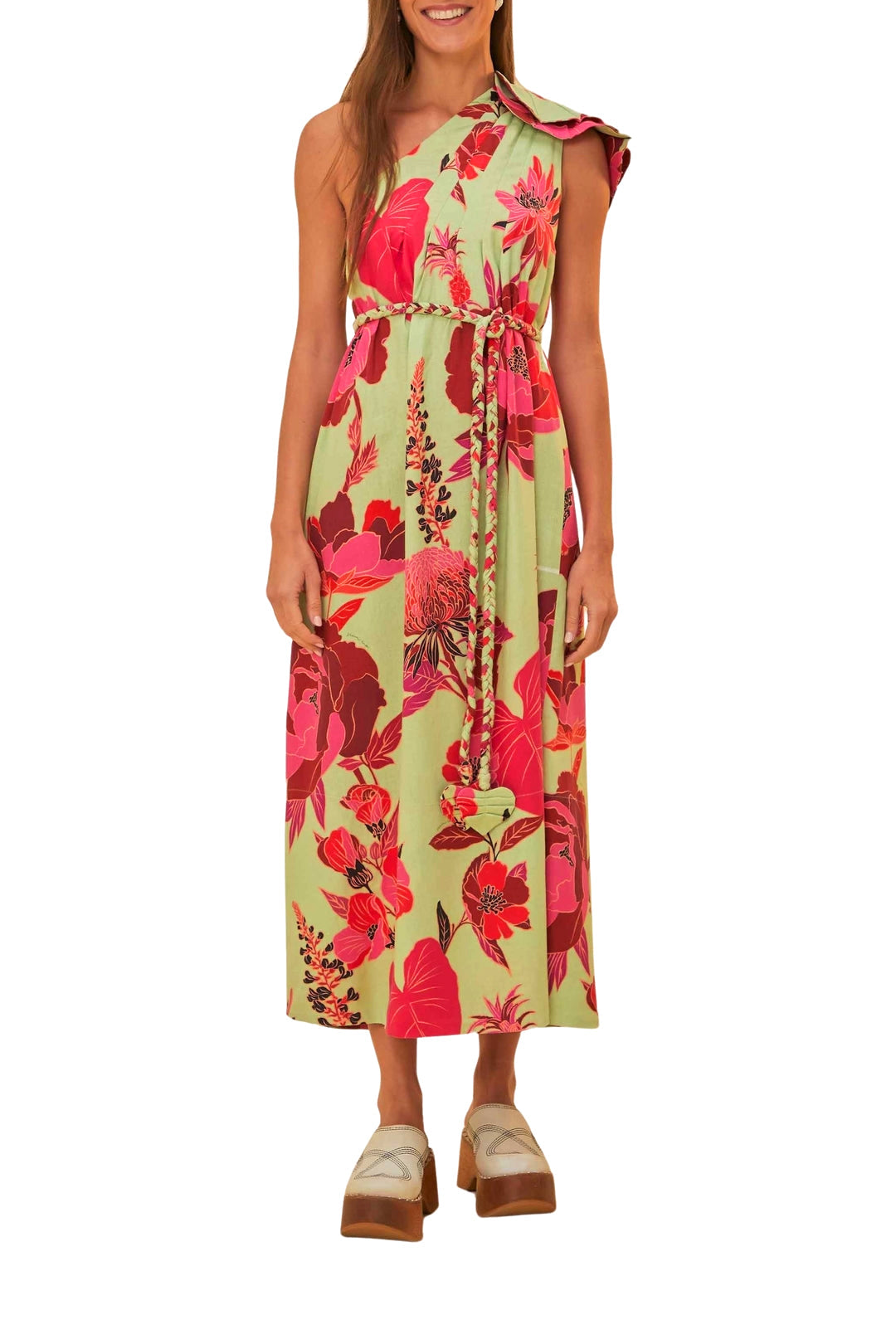 Robe longue asymétrique Fresh Garden en lin - Vert