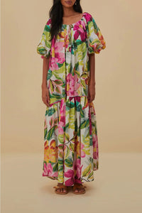 Robe longue à épaules dénudées en coton - Rose