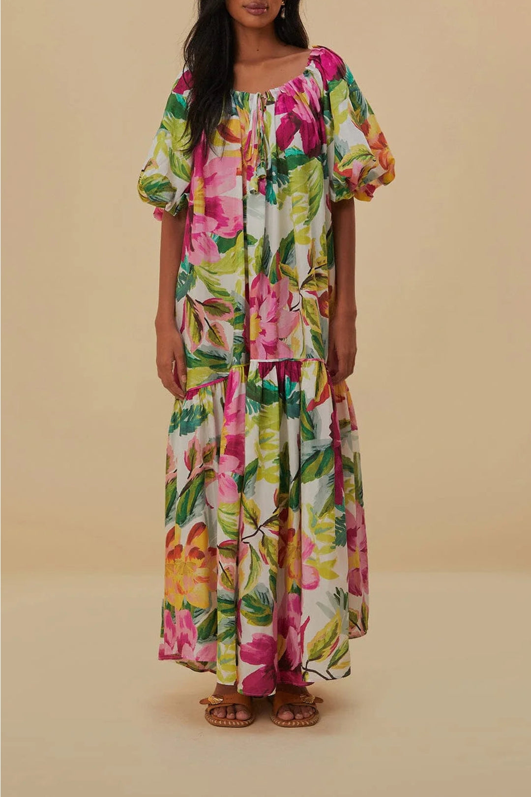 Robe longue à épaules dénudées en coton - Rose