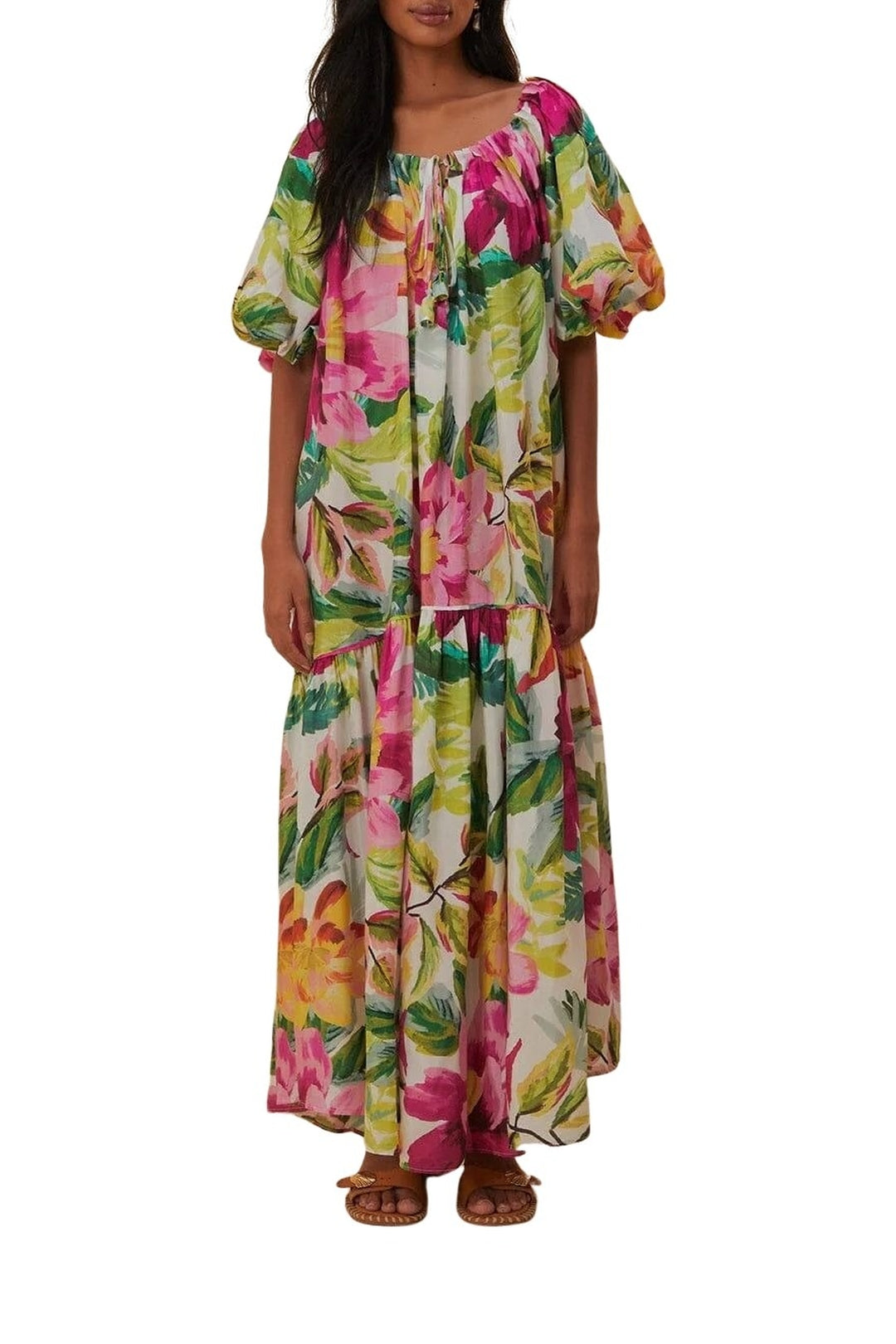 Robe longue à épaules dénudées en coton - Rose