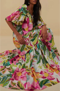 Robe longue à épaules dénudées en coton - Rose