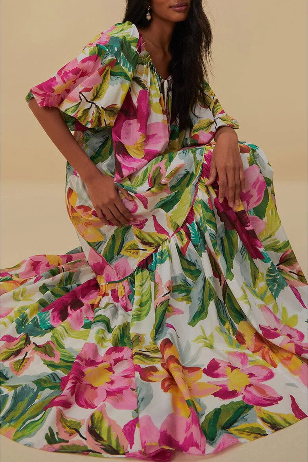 Robe longue à épaules dénudées en coton - Rose