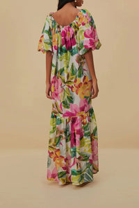Robe longue à épaules dénudées en coton - Rose