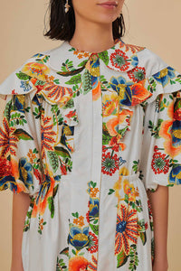 Robe courte Delicate Garden à manches courtes en coton - Blanc