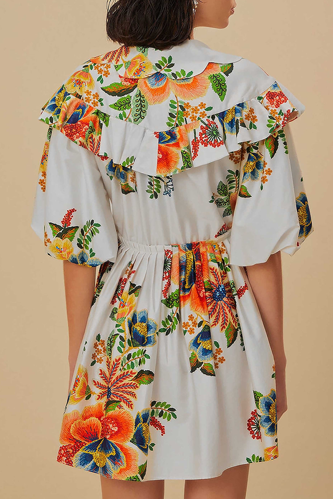 Robe courte Delicate Garden à manches courtes en coton - Blanc