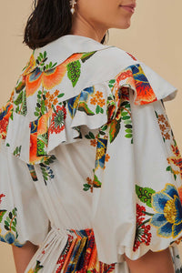 Robe courte Delicate Garden à manches courtes en coton - Blanc