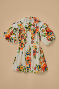 Robe courte Delicate Garden à manches courtes en coton - Blanc