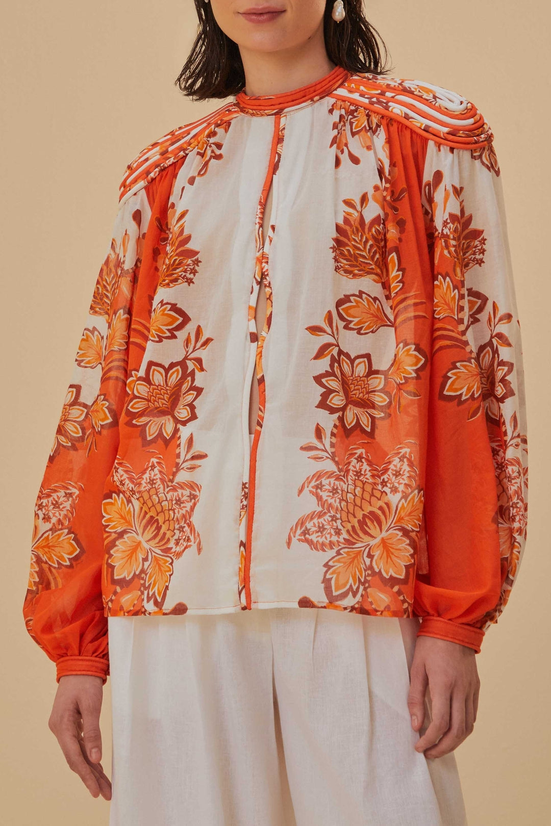 Blouse Aura à manches longues avec détails en coton - Orange