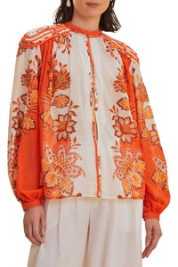 Blouse Aura à manches longues avec détails en coton - Orange
